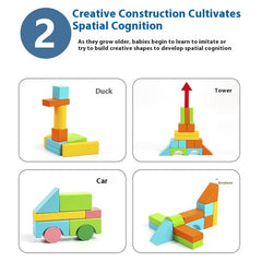 100 PCS Large Wooden Building Blocks for Kids – Colorful Montessori Stacking Bricks, Educational STEM Learning Toy Set for Toddlers & Children Ages 3+