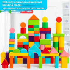 100 PCS Large Wooden Building Blocks for Kids – Colorful Montessori Stacking Bricks, Educational STEM Learning Toy Set for Toddlers & Children Ages 3+
